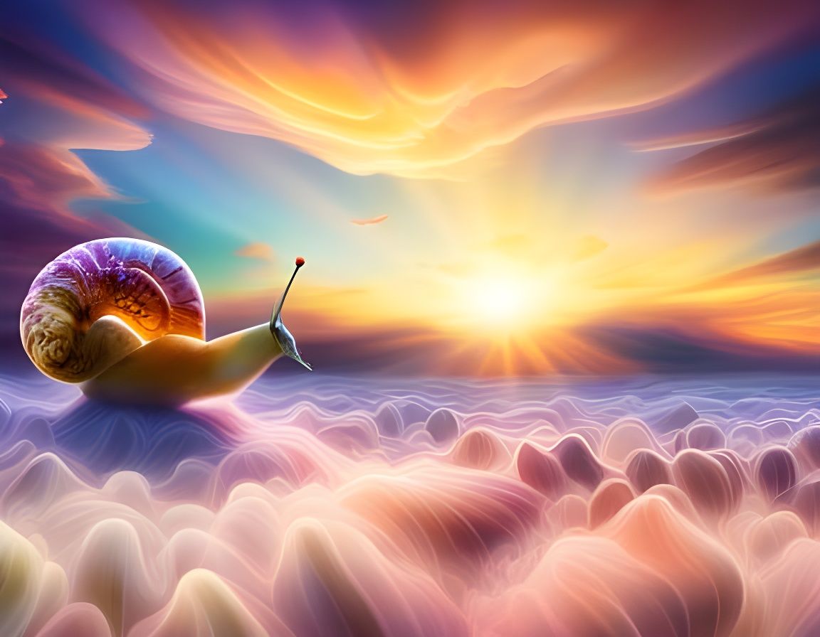 Giant Rainbow Shelled Snail in a Magical Flower Field