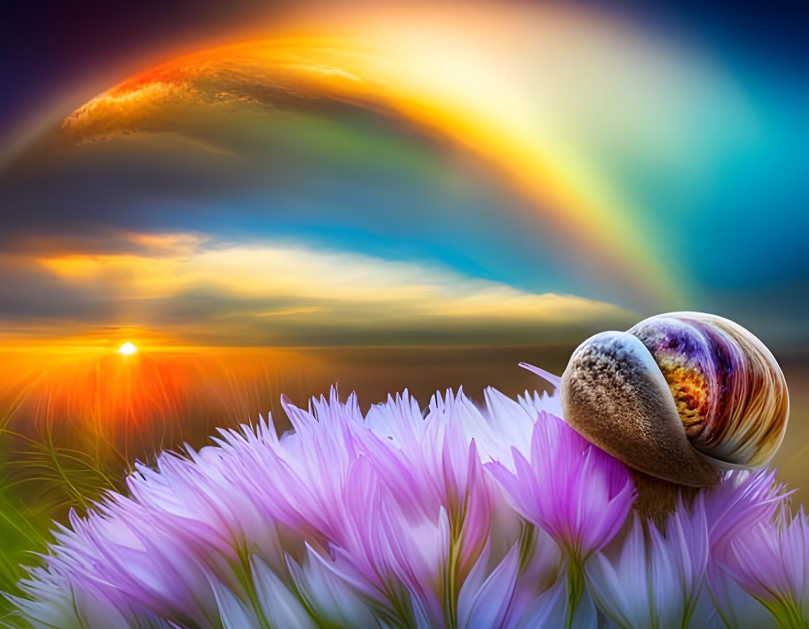 Giant Rainbow Snail in a Field of Flowers