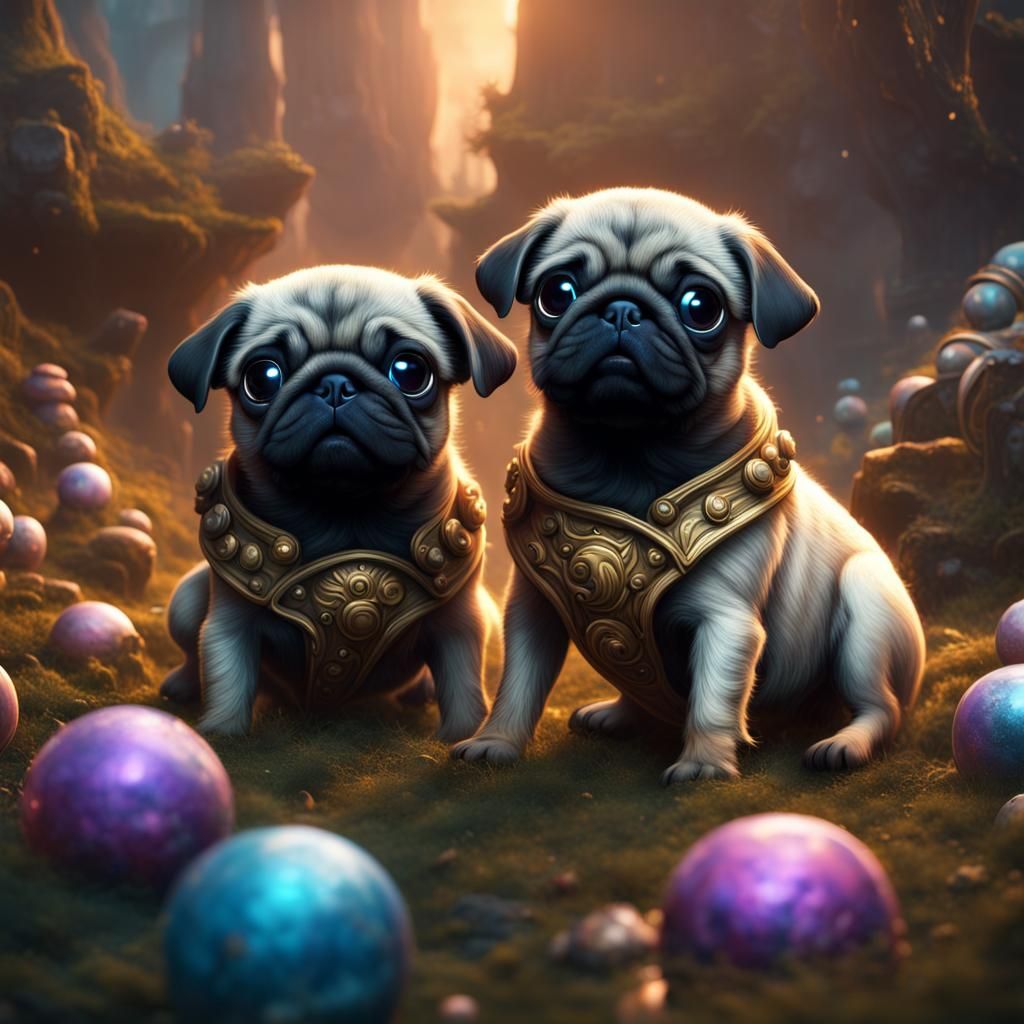 Detailed Matte Painting of Baby Pugs