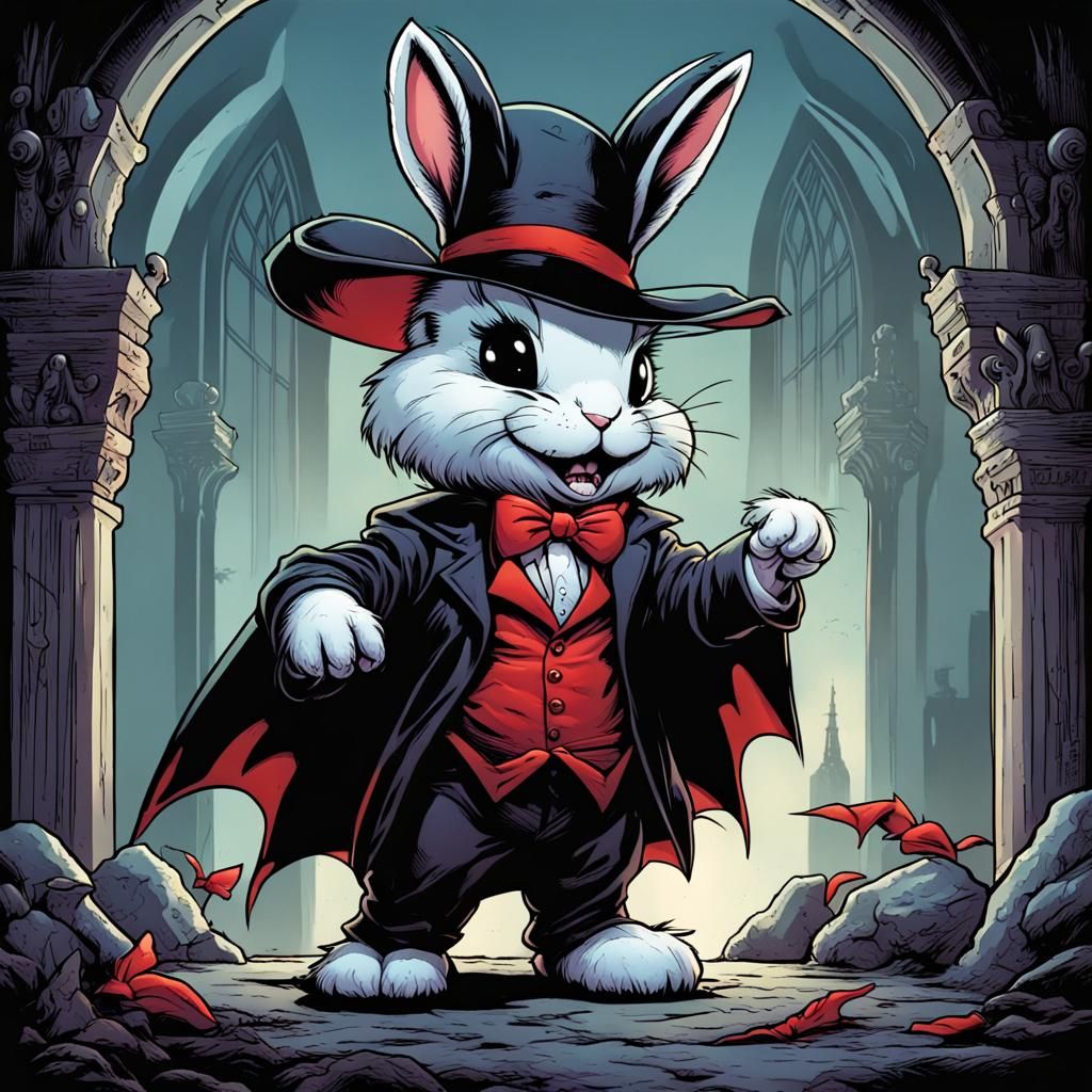 Cute Baby Bunny as Dracula Comic Art