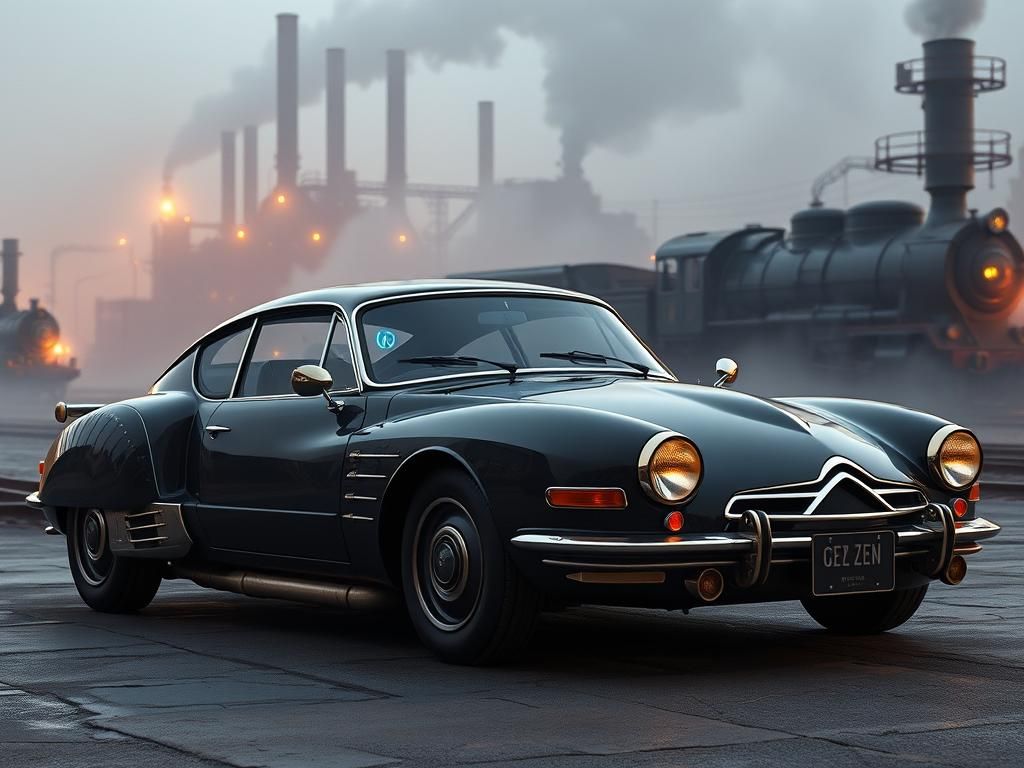 Steampunk Citroën CX Coupé in Industrial Cityscape