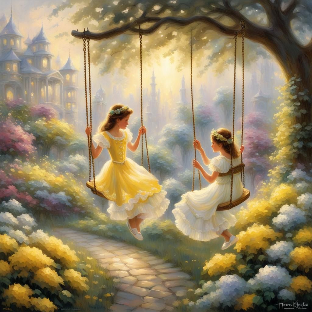 Ethereal Garden Swings in Luminist Style