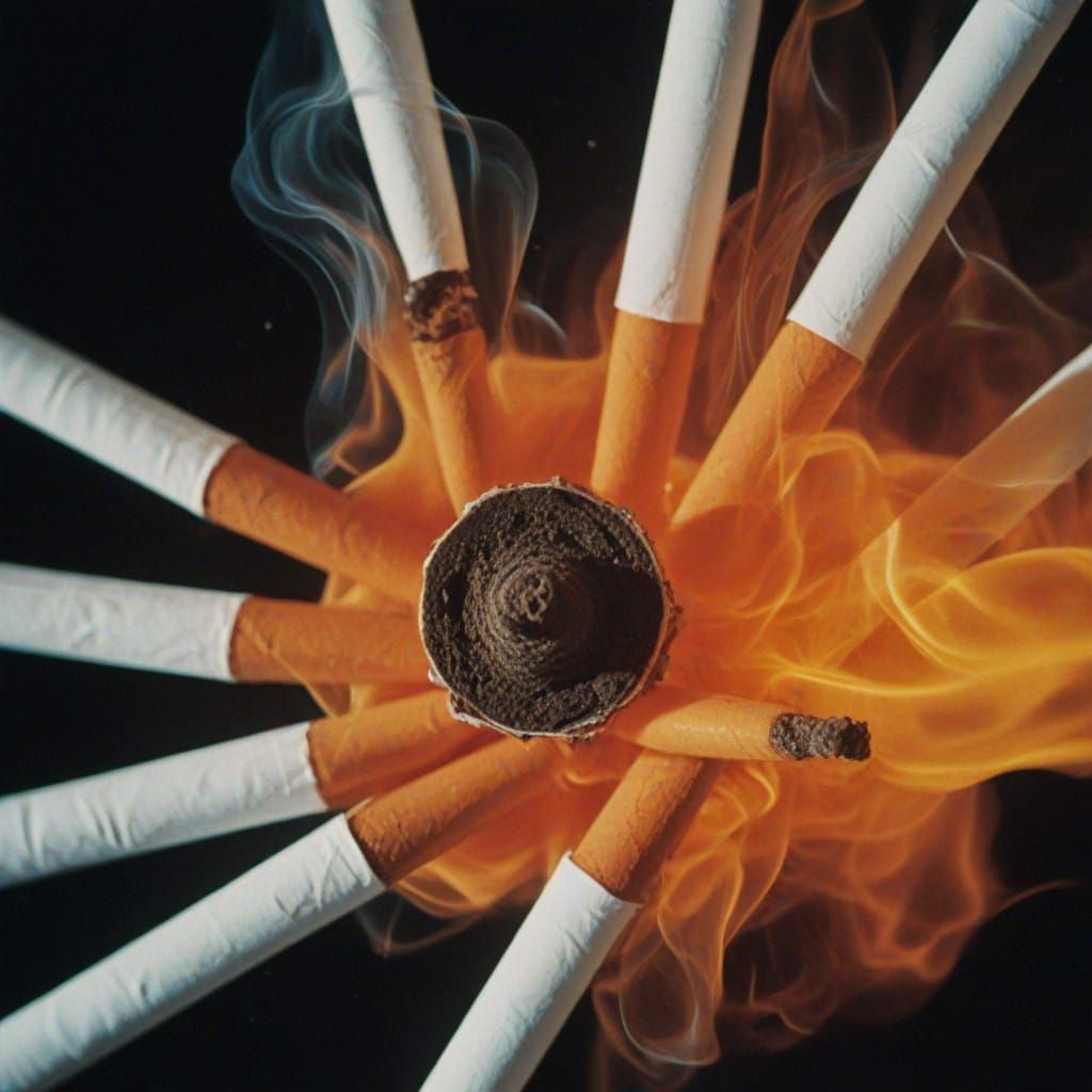 Surreal Close-Up of a Burning Cigarette Filter in a 60's Vib...