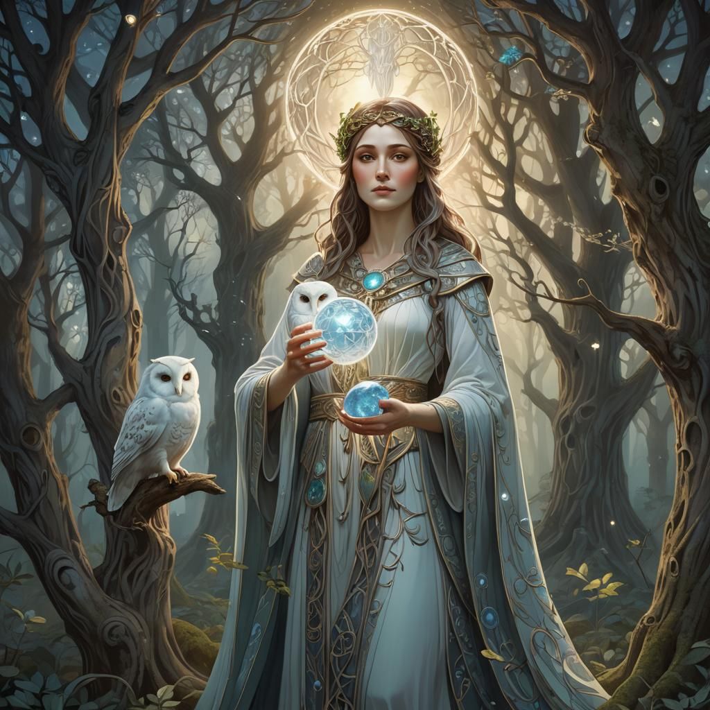 Art Nouveau High Priestess in Enchanted Forest