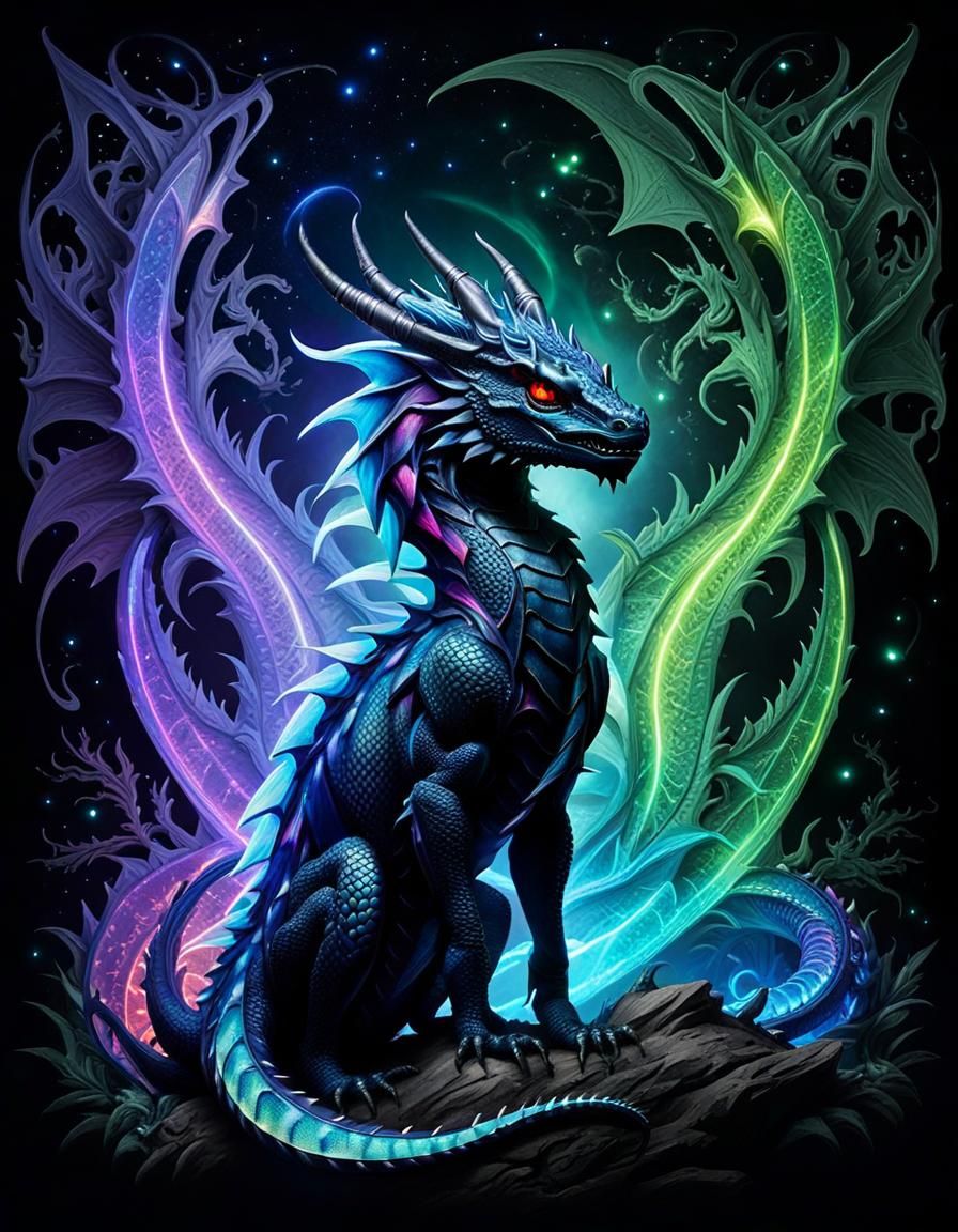 Surreal Jungle Windmill with Dragon and Art Nouveau Woman