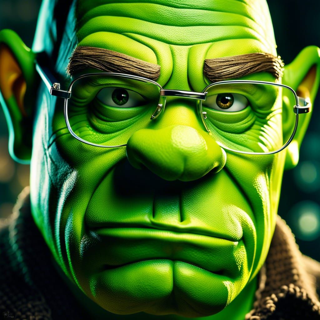 Hyperrealistic Shrek as Walter White Portrait