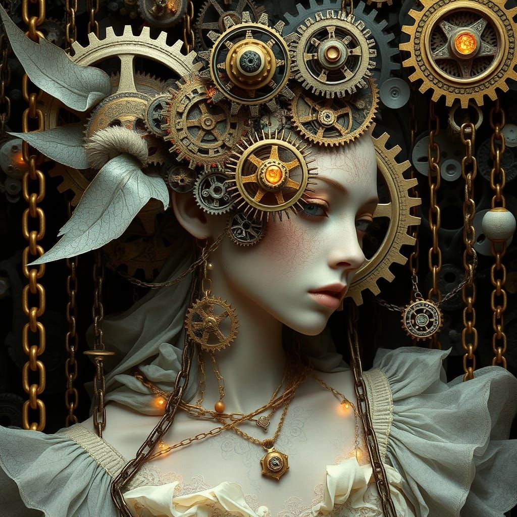 Ethereal Steampunk Woman in a Magical Machine