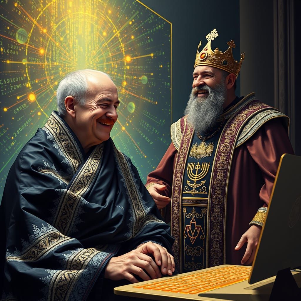 Man and King Laughing with Cosmic Code Keyboard