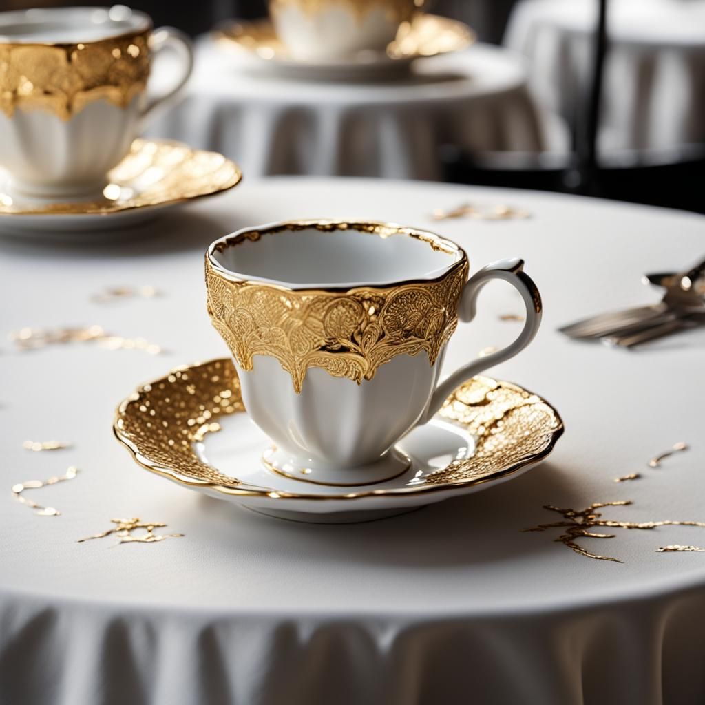 Elegant Baroque Coffee Cup in Opulent Parisian Café