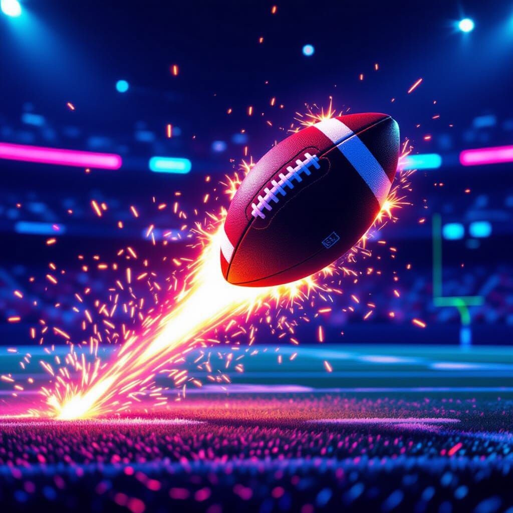 Flaming Football Soaring in Retro-Futuristic Neon Lights