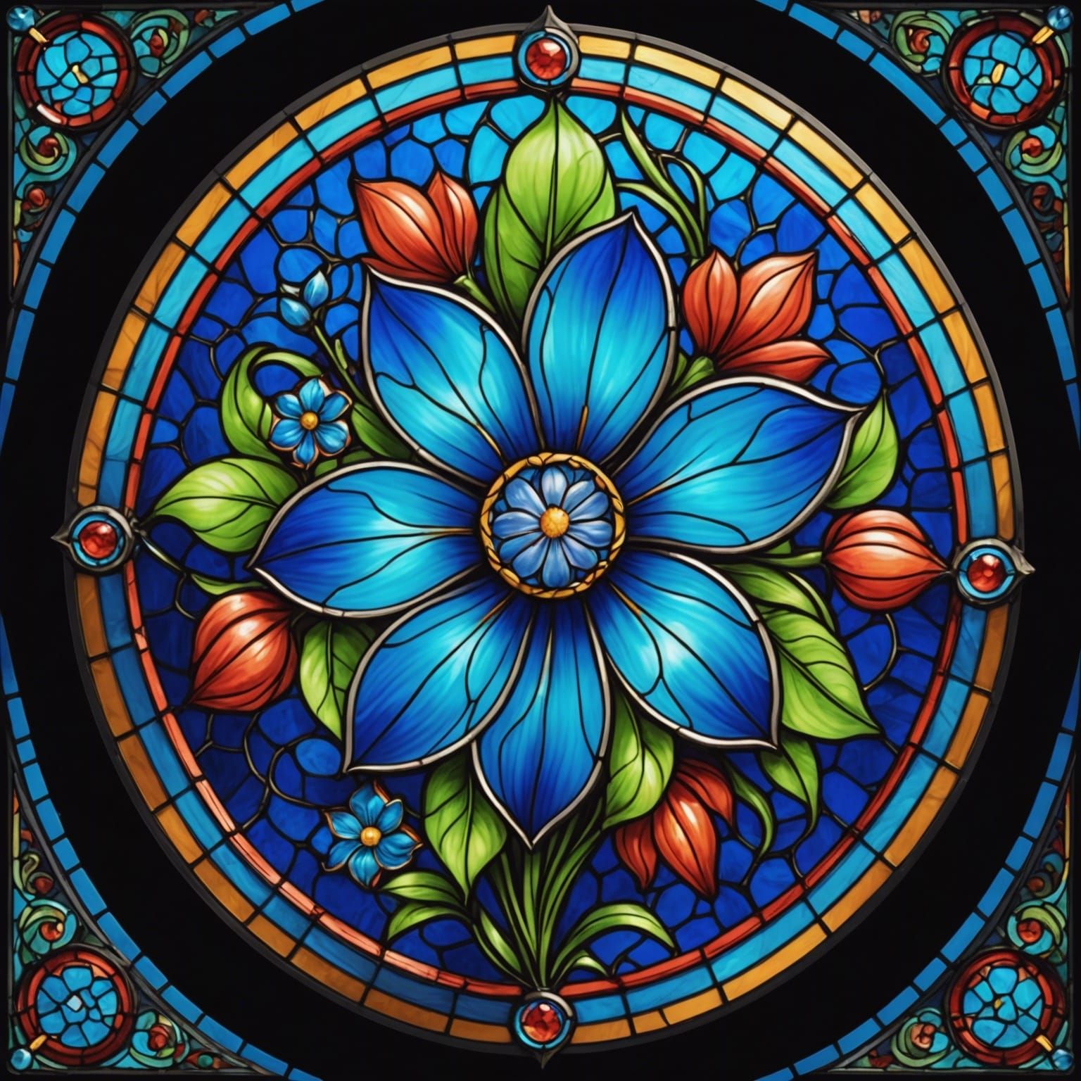 Vibrant Balloon Flower in Stained Glass