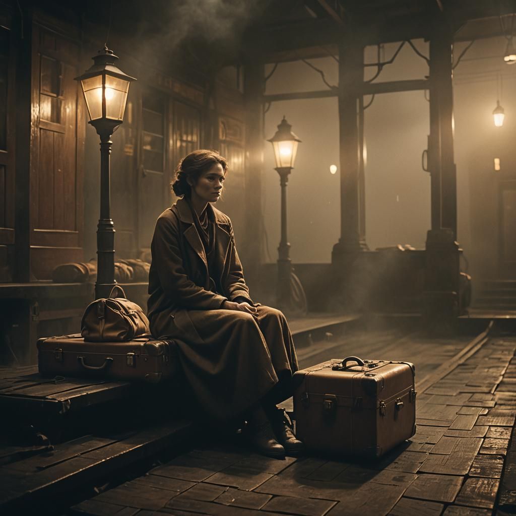 Moody Film Still: Woman Waiting on Platform
