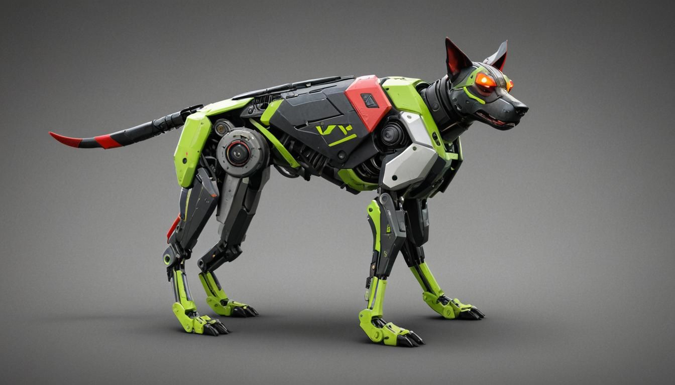 Cyberpunk Robot Dog with Chevron Markings