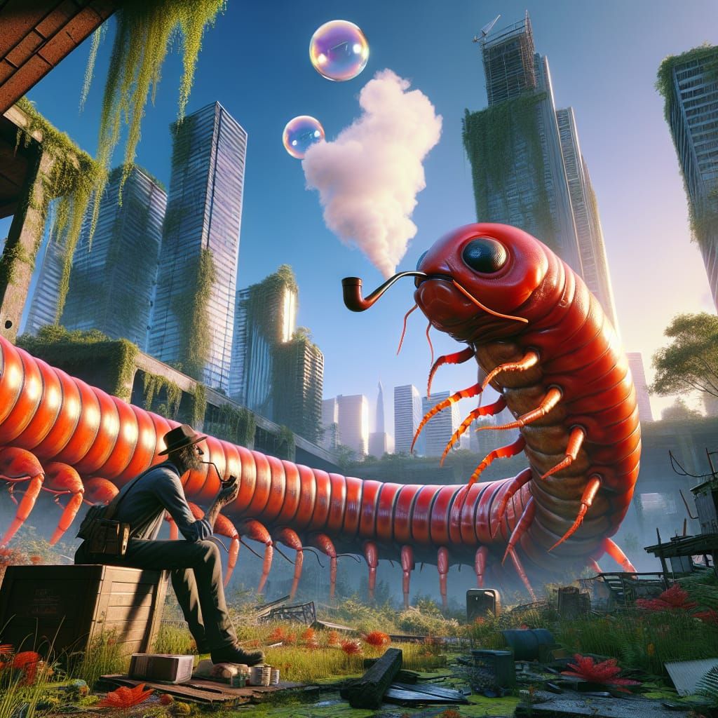 Giant Centipede Dominates Dystopian Cityscape