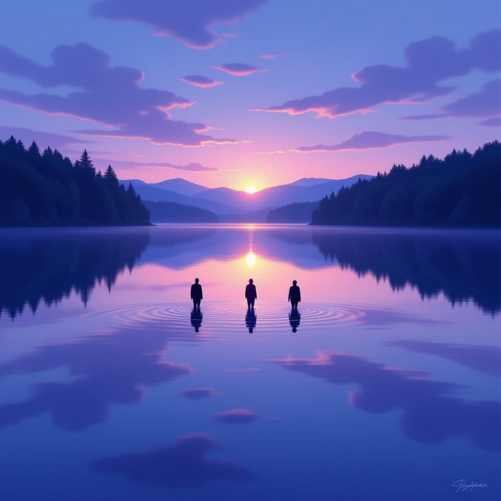 Dream Mirror Lake with Upside Down Reflections at Twilight