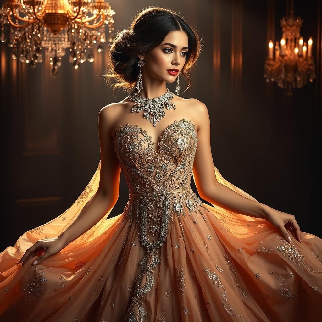 Elegant Woman in Exquisite Gown, Albert Watson Style