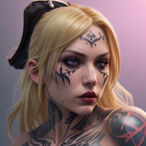 Detailed Blonde Pirate with Tattoos: Splash Art