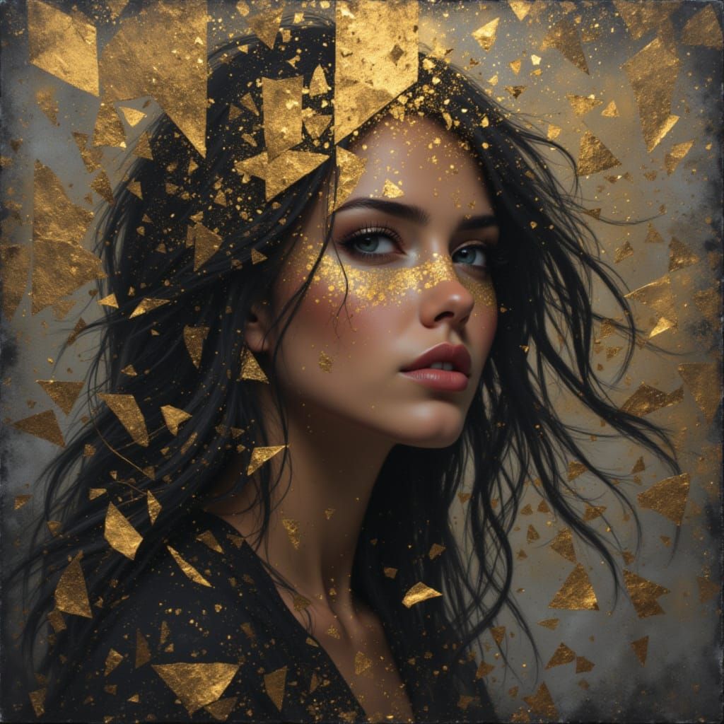 Abstract Black and Gold Shattered Landscape