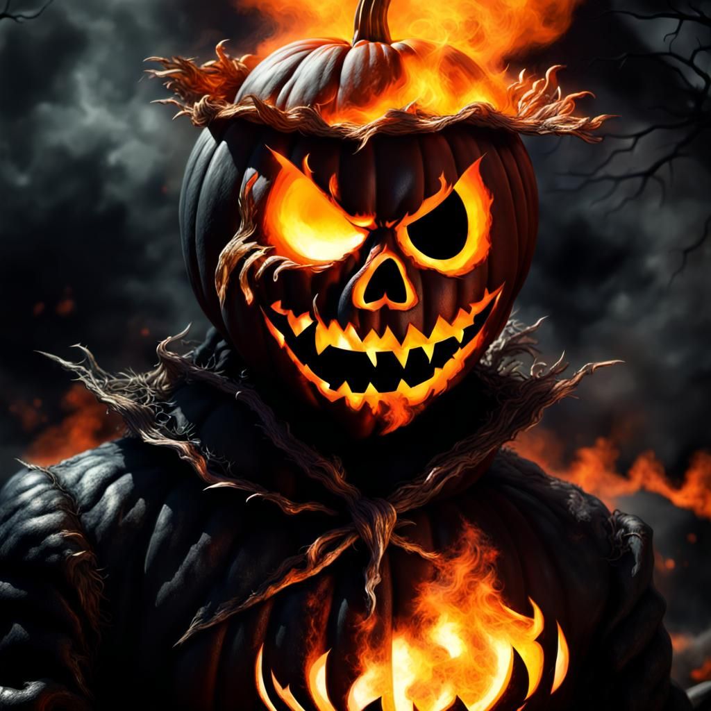 Halloween Fire Pumpkin Monster Digital Art