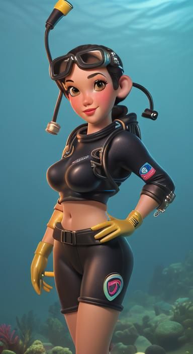 Pin-Up Scuba Diver in CGI Style