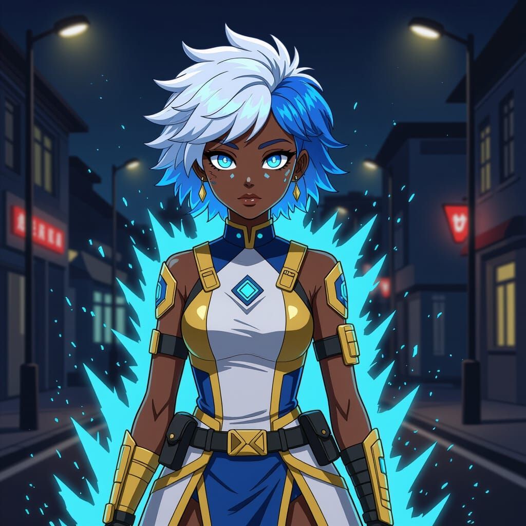 Teenage Girl with Icy Aura in Concept Art Style