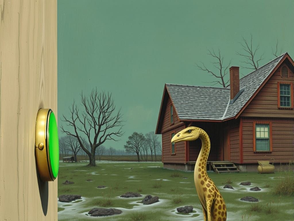 Dark Ominous Scene with a Green Button