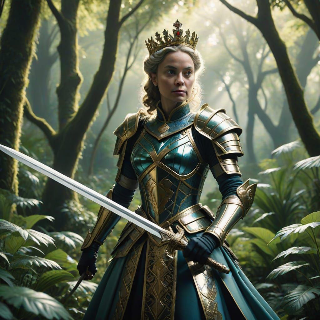 Regal Queen Emerges From Card Wielding Sword