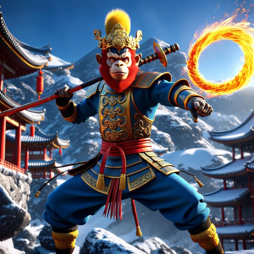 Legendary Monkey King: Sun Wukong in 3D Render