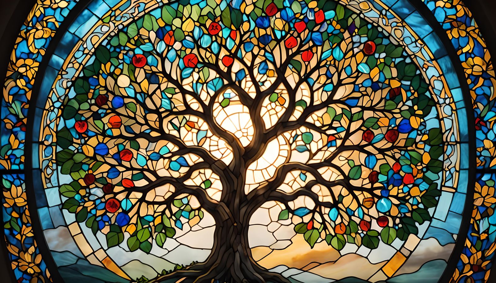 Stained Glass Tree of Life in Sunlight