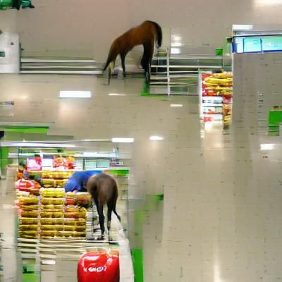 Horse Rears Up in Supermarket