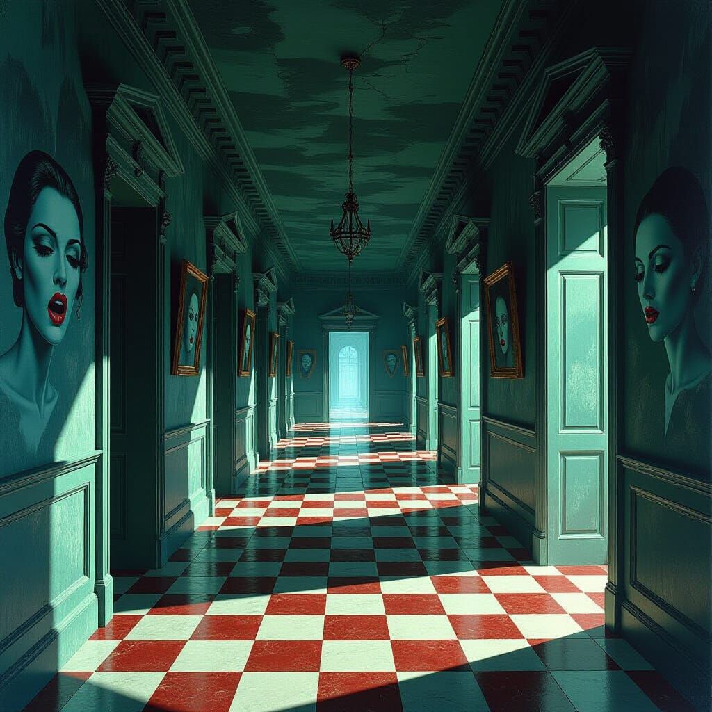 Pulsating Veins in Gothic Mansion Corridor