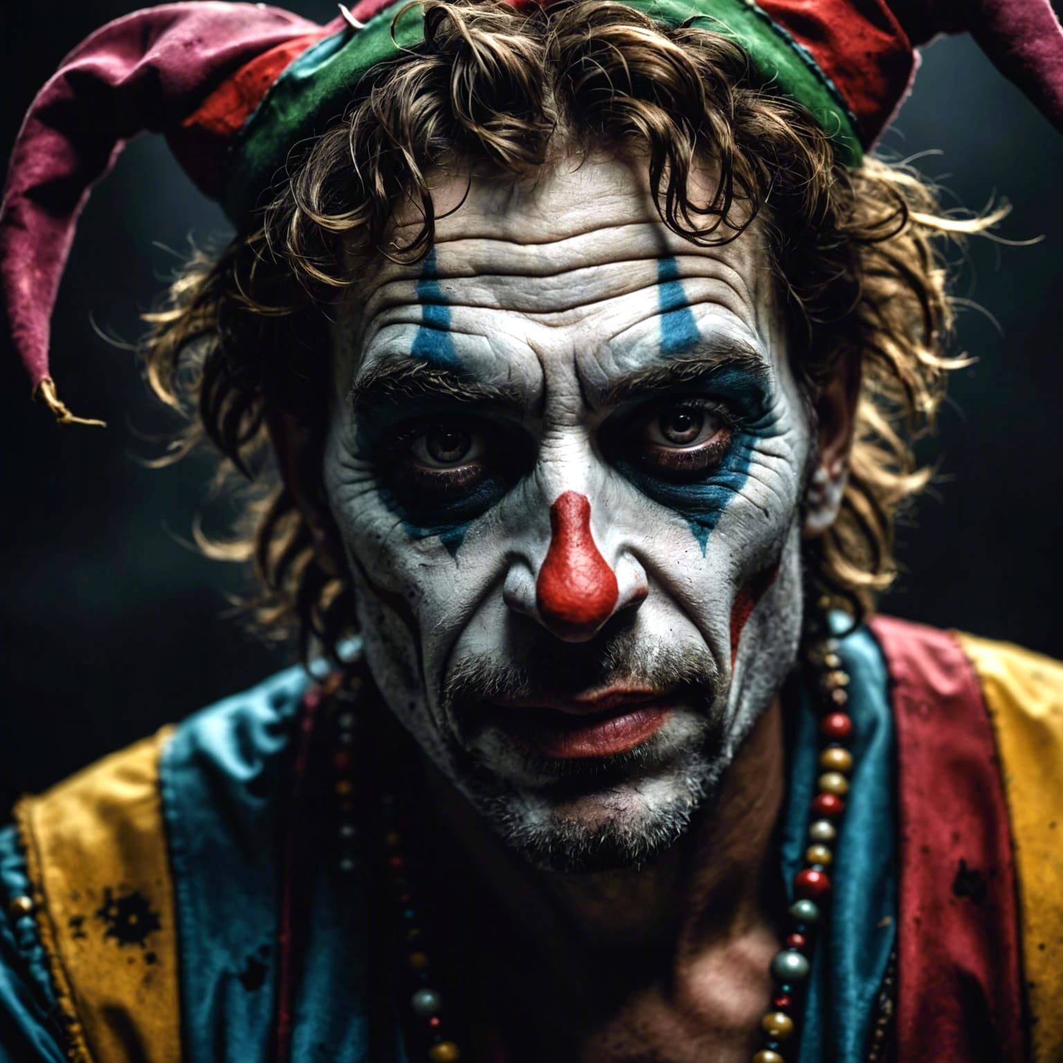 Dramatic Jester Portrait in Gritty Monochrome Style