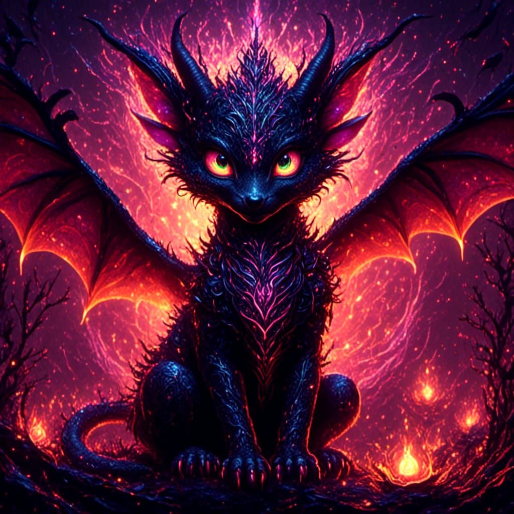 Intricate Dragon Cub Breathes Luminous Fire