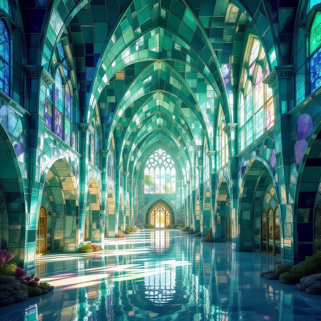 Sea Glass Cathedral Bathed in Sunlight