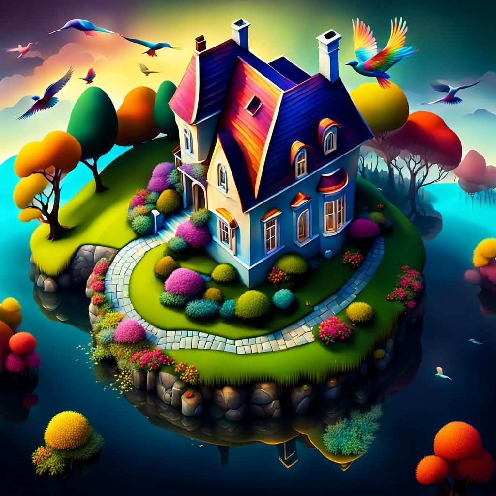 Surreal Country House Aerial View in Fantasy Style