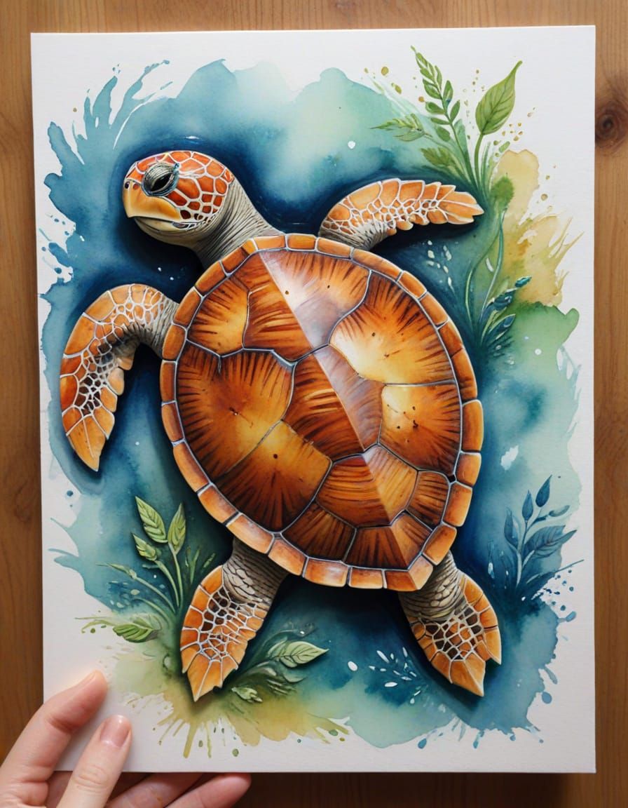 Aquarelle Relief Turtle: Unique Artistic Depiction