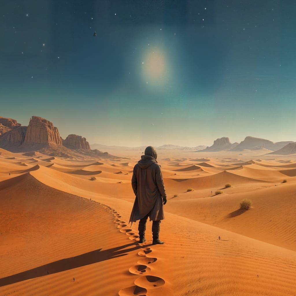 Sci-Fi Desert Planet Under Twin Moons