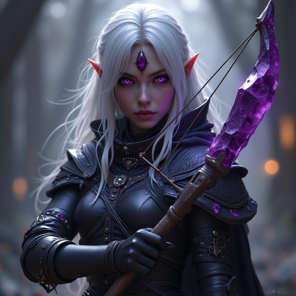 Drow Warrior with Crystal Bow in Dark Fantasy Style