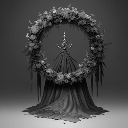 Detailed Funeral Wreath Line Drawing in Black and White