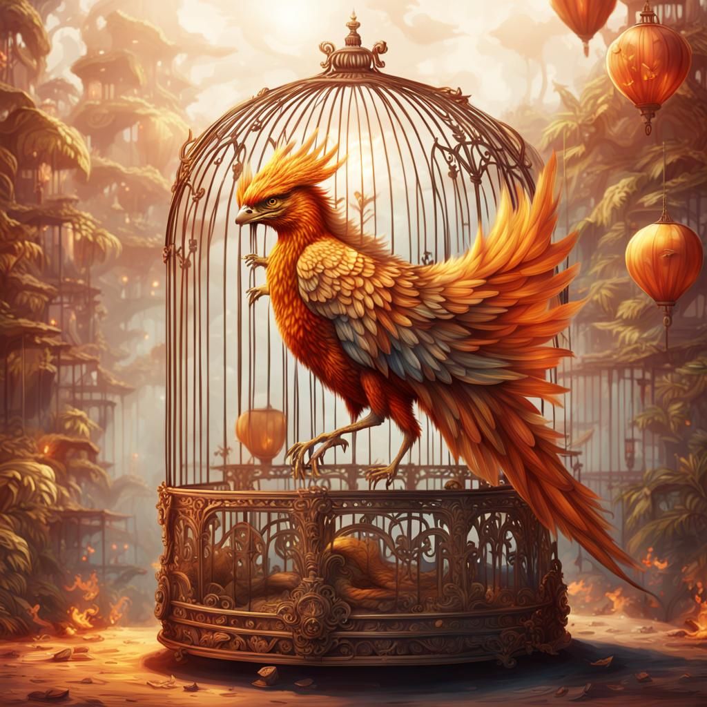 Phoenix in Birdcage: Detailed Digital Matte Painting