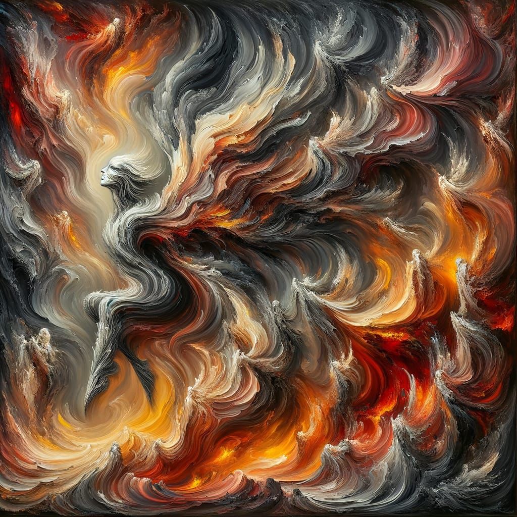 Expressive Abstract Painting of a Fiery Underworld