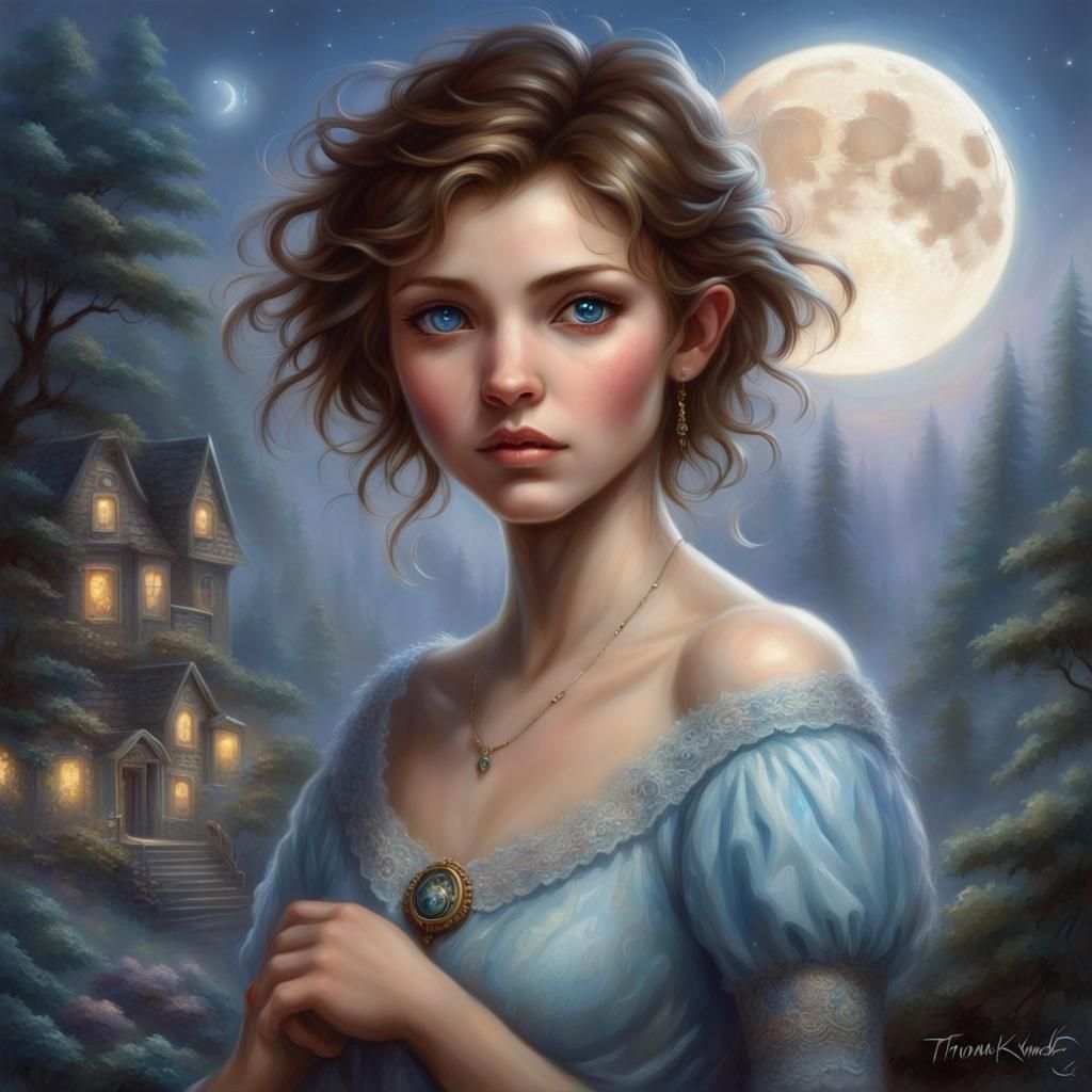 Dreamy Girl with Blue Eyes in Ethereal Fantasy Style