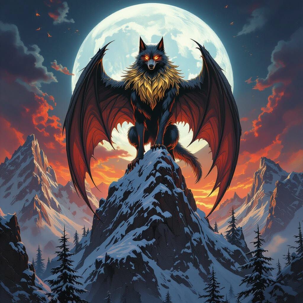 Bat-Wolf Griffin on Snowy Mountain