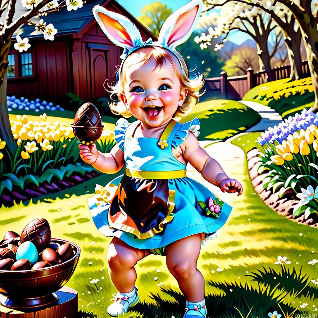 Joyful Baby Girl Celebrates Easter: Pin-Up Style