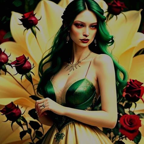 Woman with Rose in Misty Forest Painting