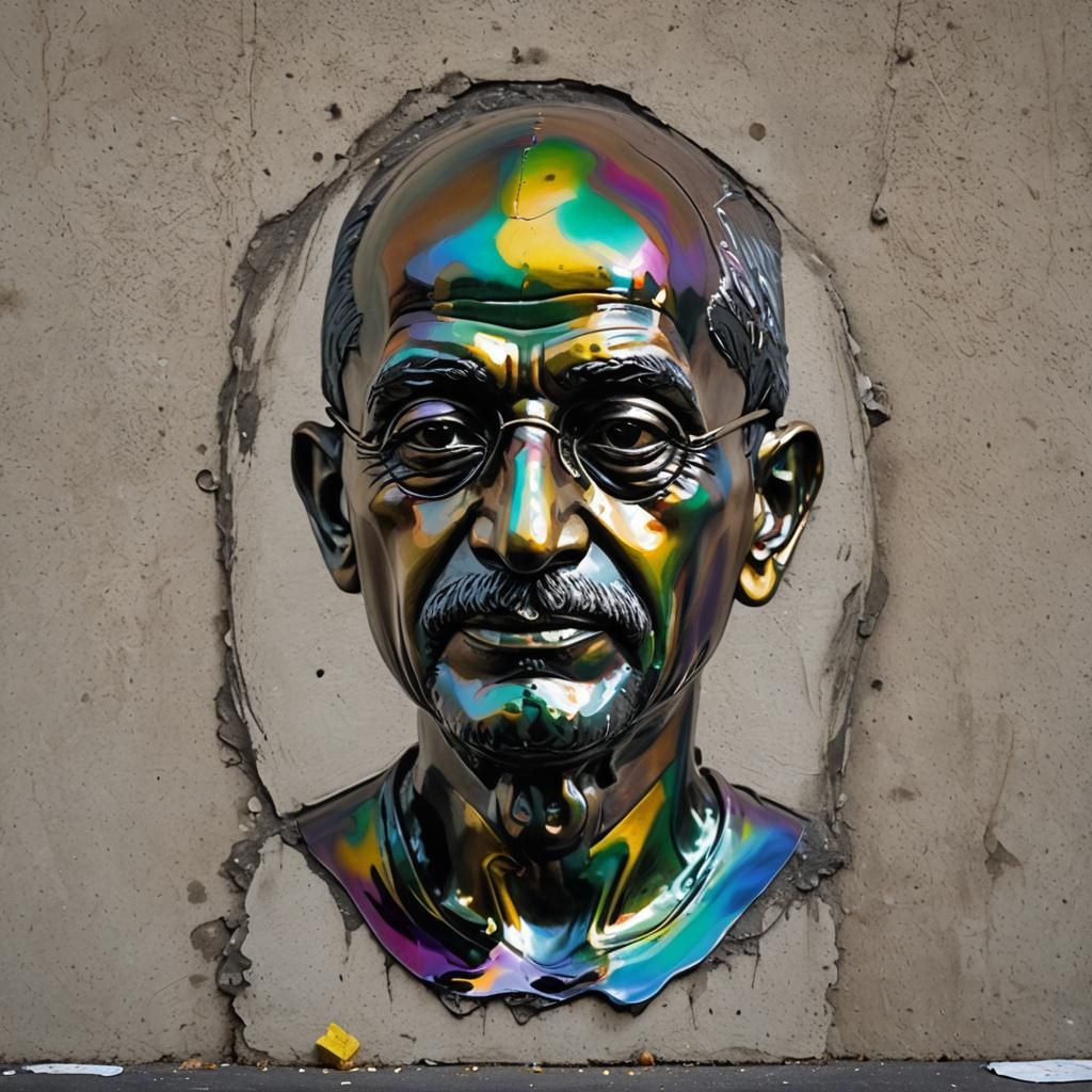 Oil Slick Bust of Gandhi: Vivid Interpretation
