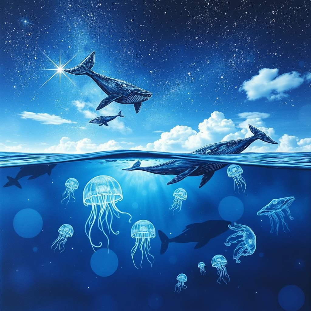 Surreal Ocean Sky Double Exposure in Dreamlike Style