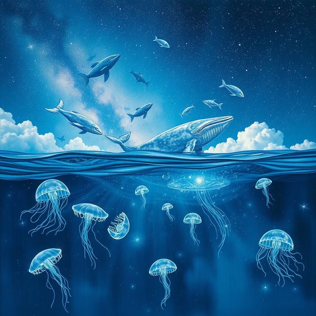 Surreal Ocean Sky Double Exposure in Ethereal Style