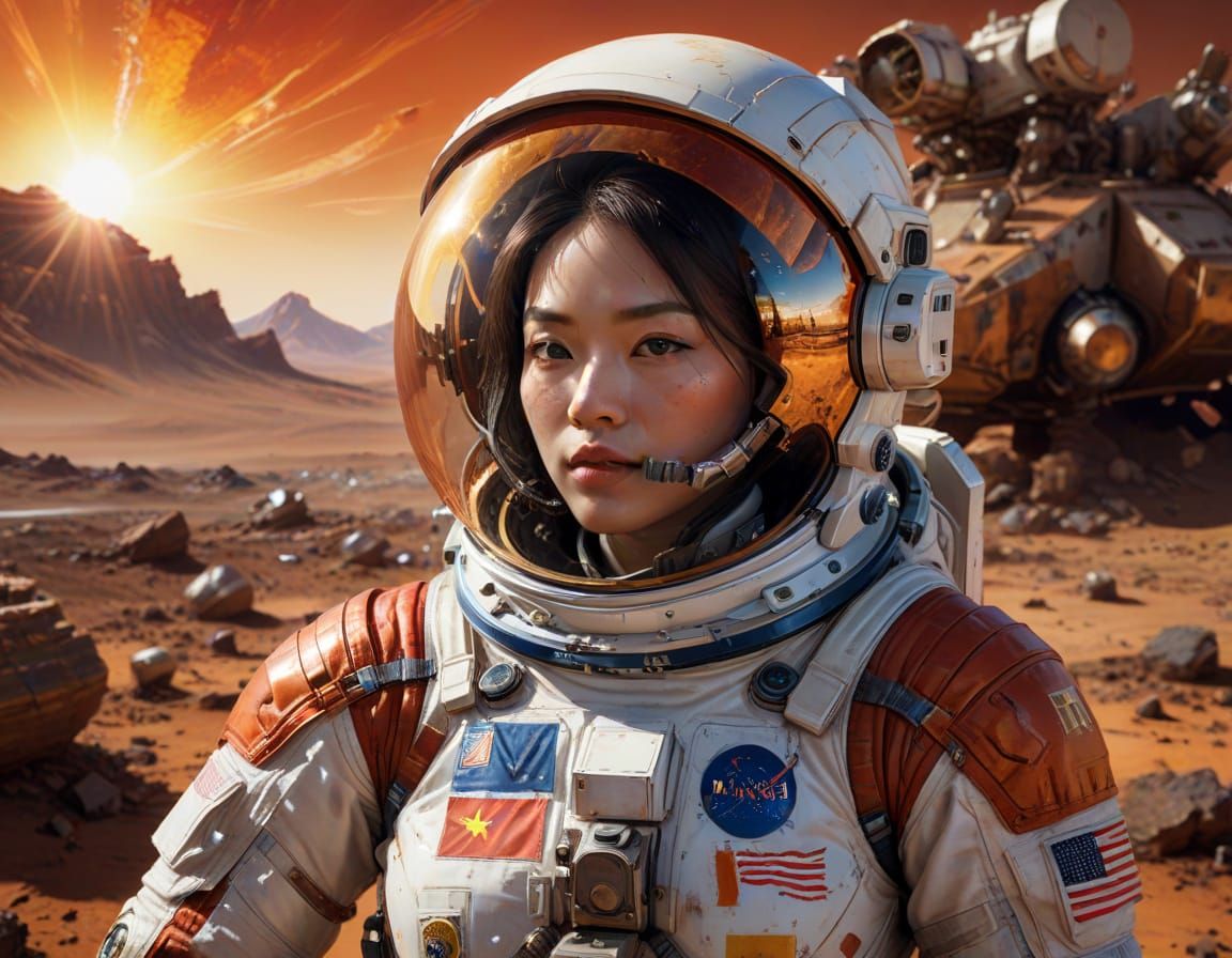 Surreal Astronaut Captured in Golden Hour on Mars