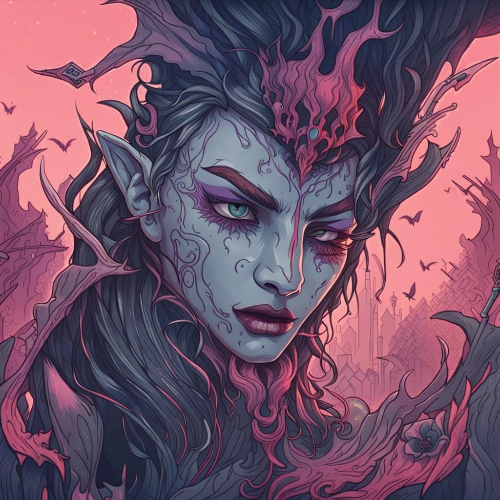 Minimalist Pastel Vampire Line Art in Matte Painting Style